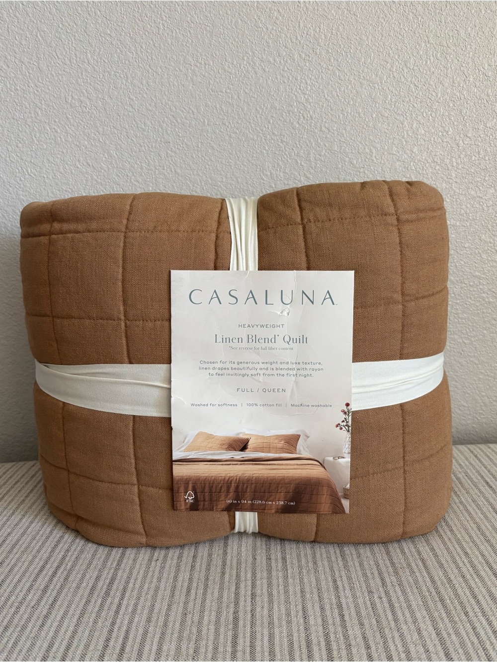 NWT Full/Queen Heavyweight Linen Blend Quilt Warm Brown - Casaluna
